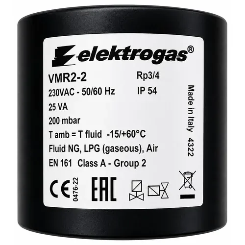 Elektrogas VMR2-2 Solenoid Coil &mdash; Solenoid Valves by Elektrogas, Type VMR2-2