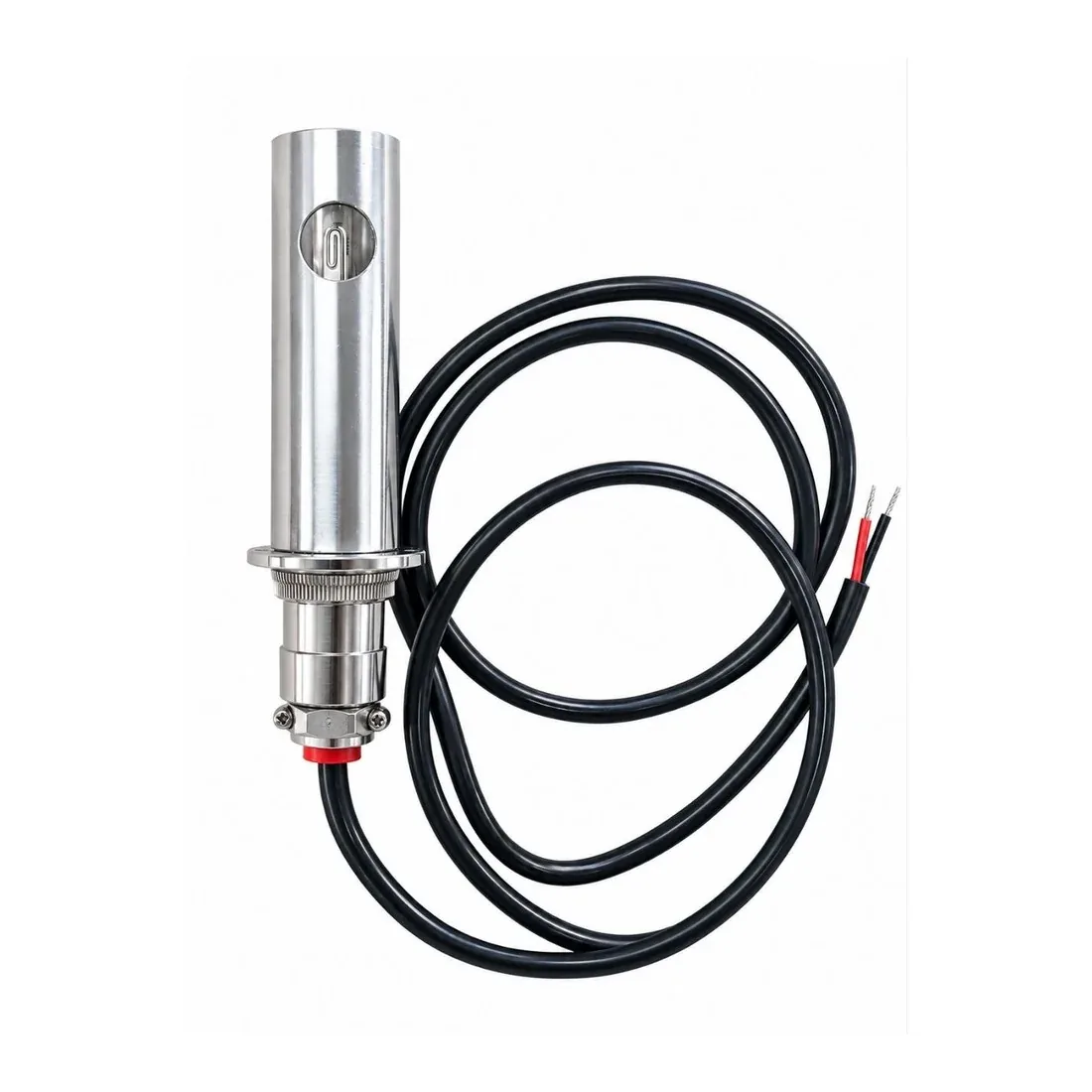 R.K. Instruments & Controls UV Flame Sensor, ultraviolet flame detector scanner probe, stainless steel cylindrical body with side quartz viewing window and cable gland