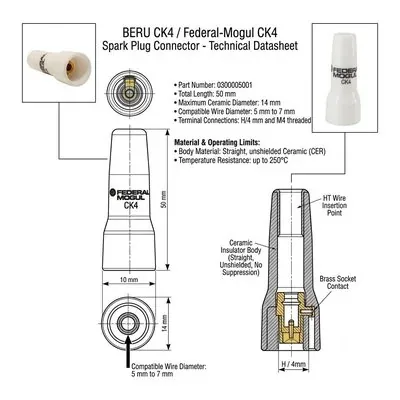 BERU / Federal-Mogul CK4 Spark Plug Connector