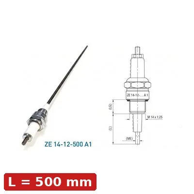 Spark Ignition Electrode Threaded ZE-14-12-500-A1 — M14x1.25, L500mm, Standard Stock