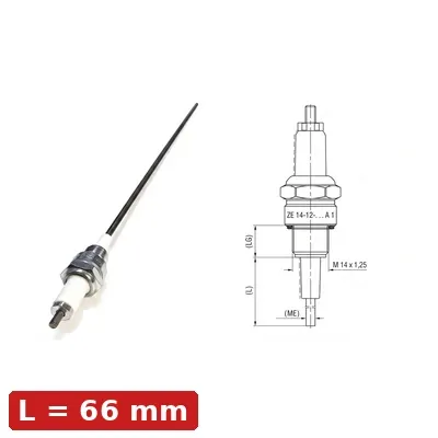 Spark Ignition Electrode Threaded ZE-14-12-66-A1 — M14x1.25, L66mm, Standard Stock